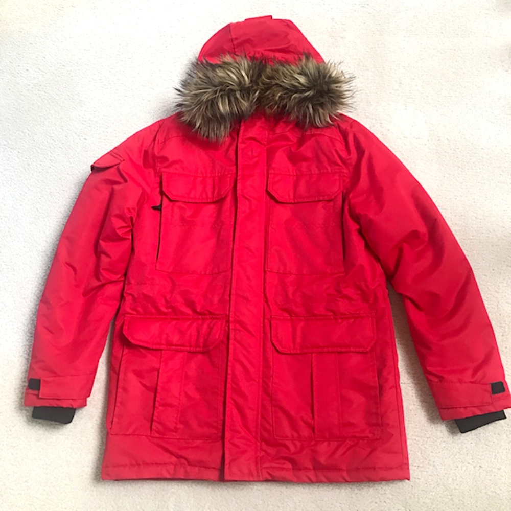 Men's Bright Red Hooded Parka Size S